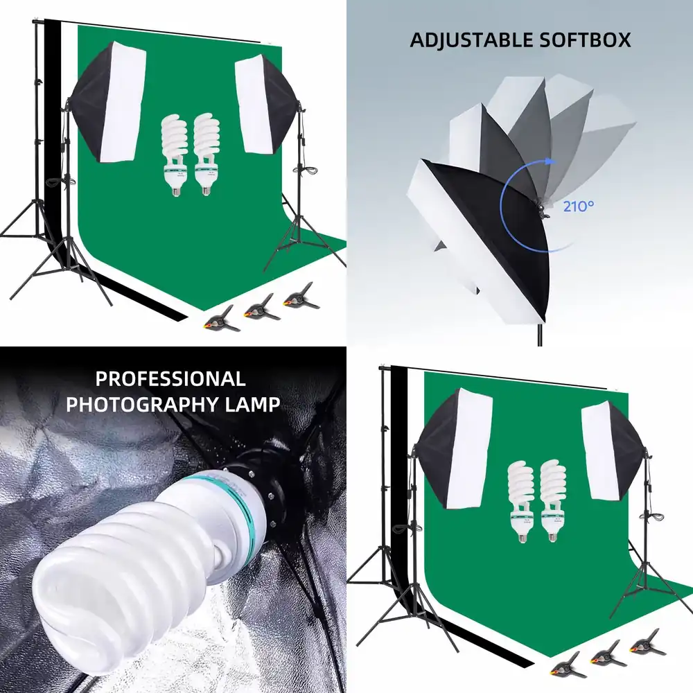 Equipo de estudio fotográfico: - Photography Lighting Kit With Backdrop reseña y precio